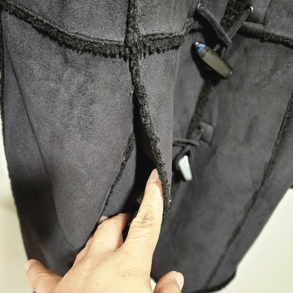 Anne Klein Charcoal Grey Faux Suede Sherpa Lined Toggle Coat Jacket Womens L - Picture 8 of 13